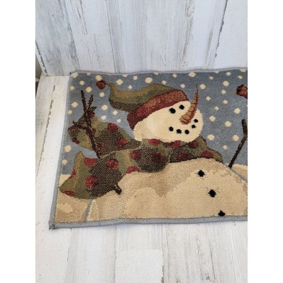 Snowman red Cardinals snow rug mat xmas decor - Picture 3 of 13